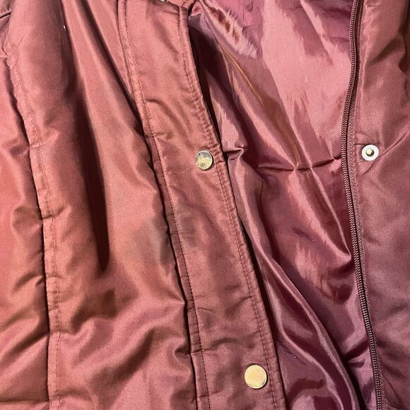 Intl Details Burgundy Puffer Zip Coat Double Layer Faux Fur Hoodie Jacket 3XL - Picture 3 of 5